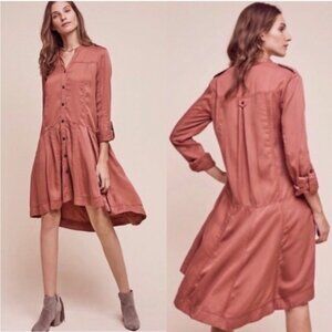 HOLDING HORSES burnt red dusty rose Mariona swingy shirt dress